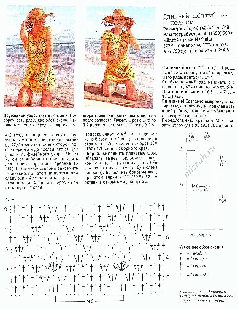 Вязаные пляжные туники крючком со схемами и описанием